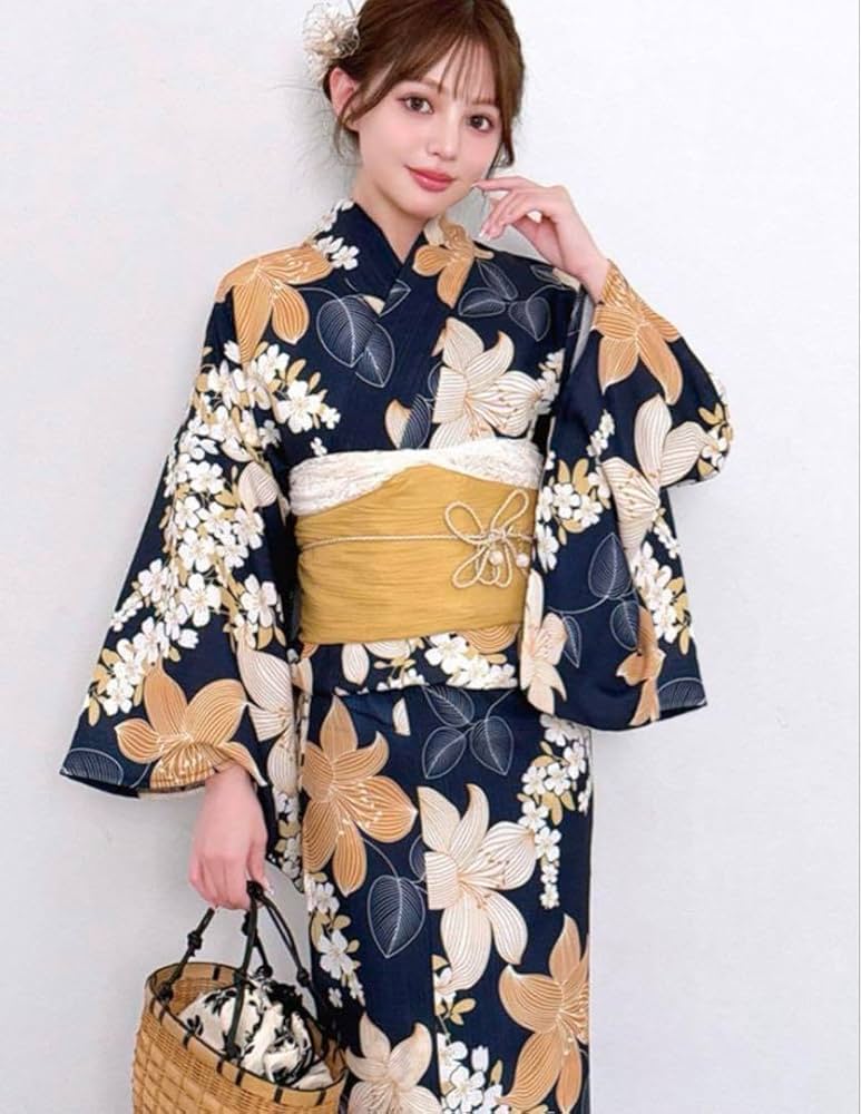 青い花柄 浴衣 ネイビー帯 GRL 青い花柄 浴衣 ネイビー帯 GRL 浴衣 紺色 | レディース